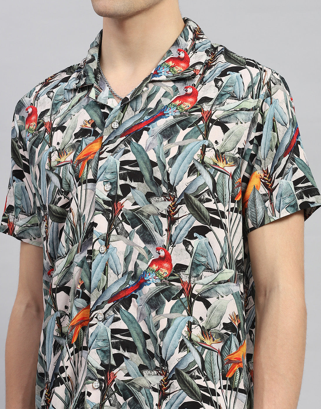 Men Green Floral Print Round Neck Half Sleeve Cords Set