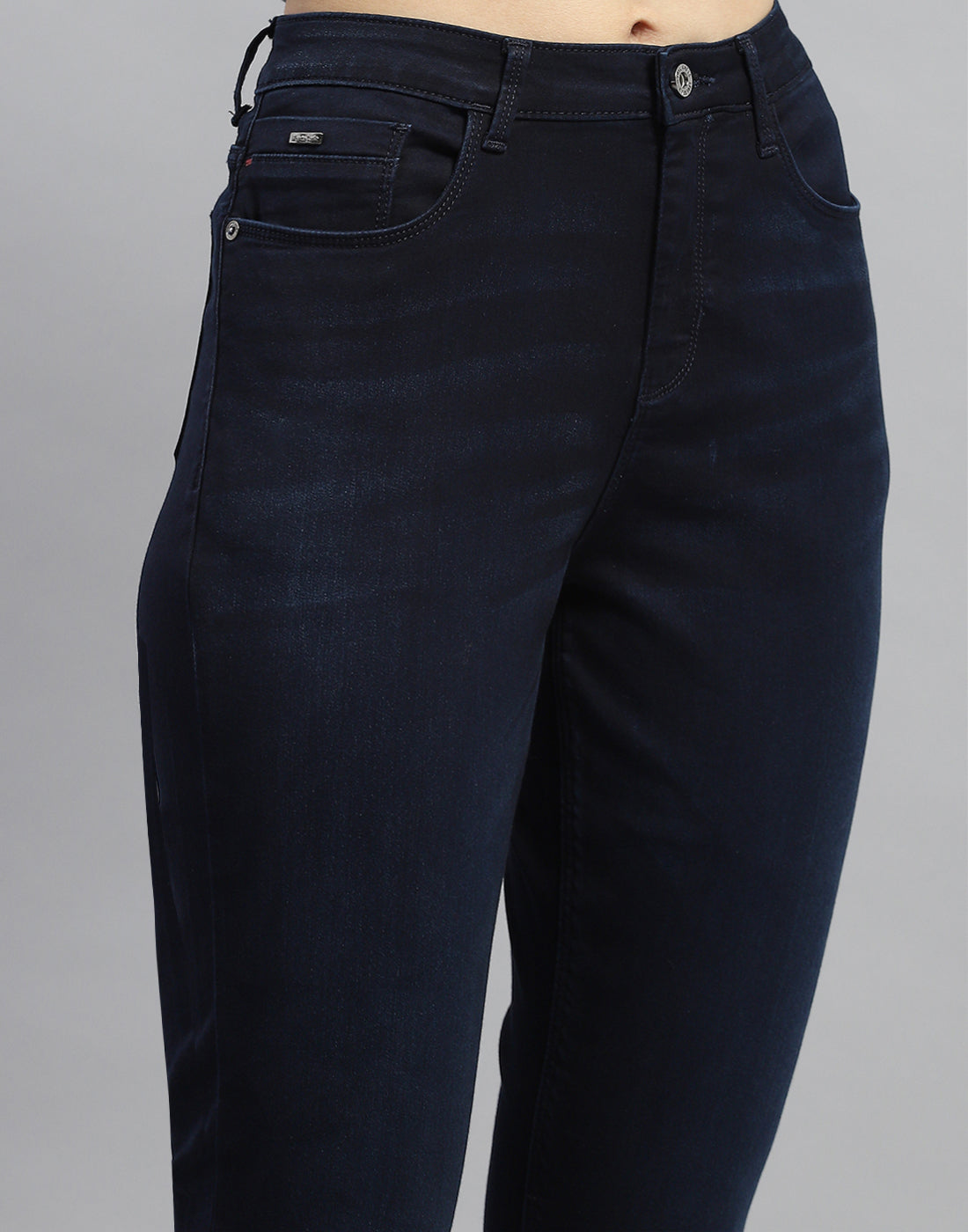 Women Navy Blue Solid Slim Fit Denim