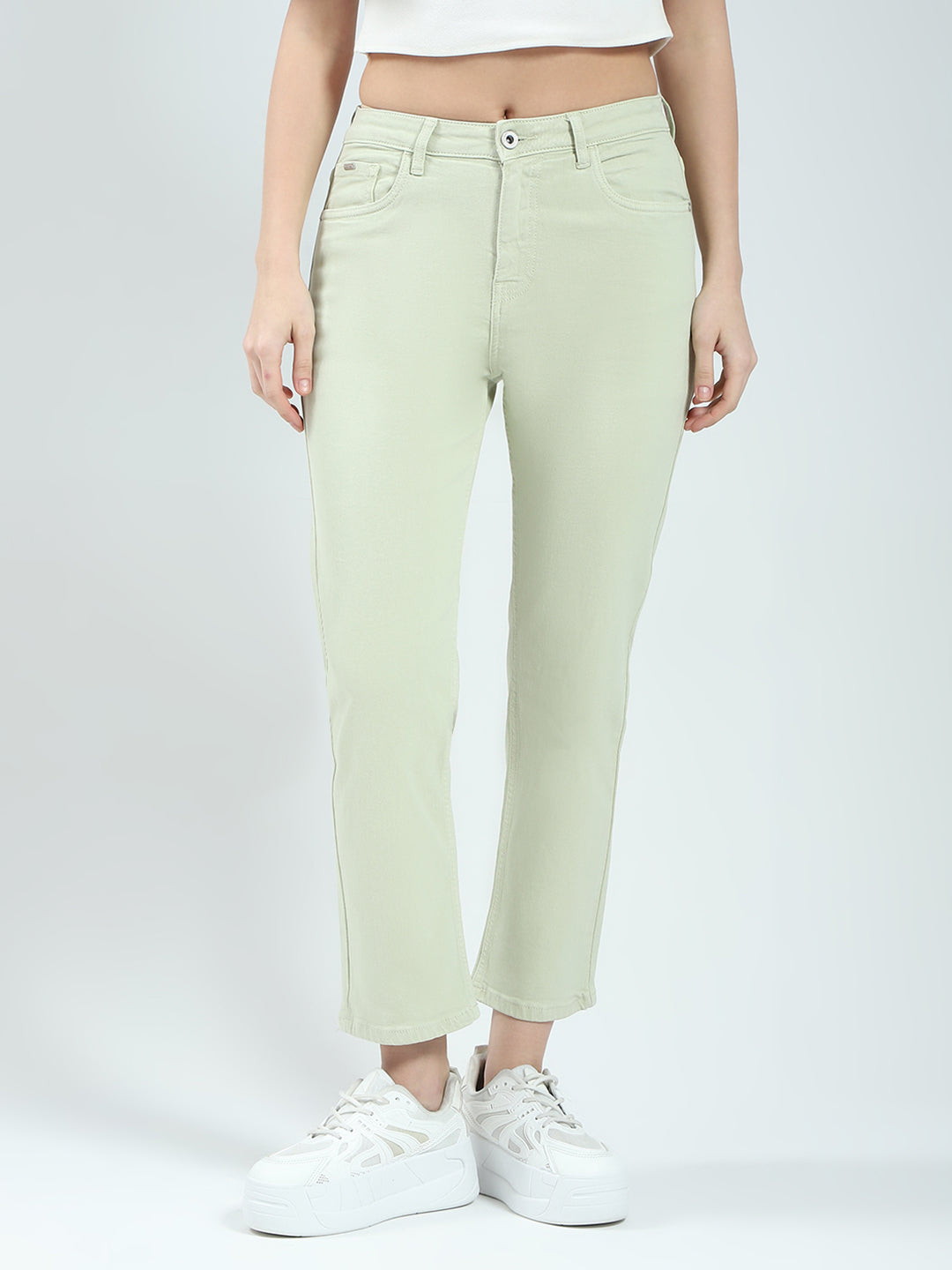 Women Green Solid Slim Fit Denim