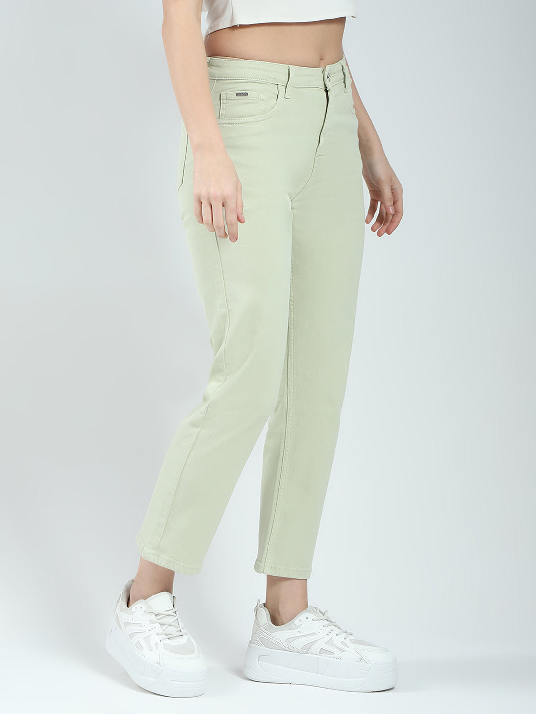 Women Green Solid Slim Fit Denim
