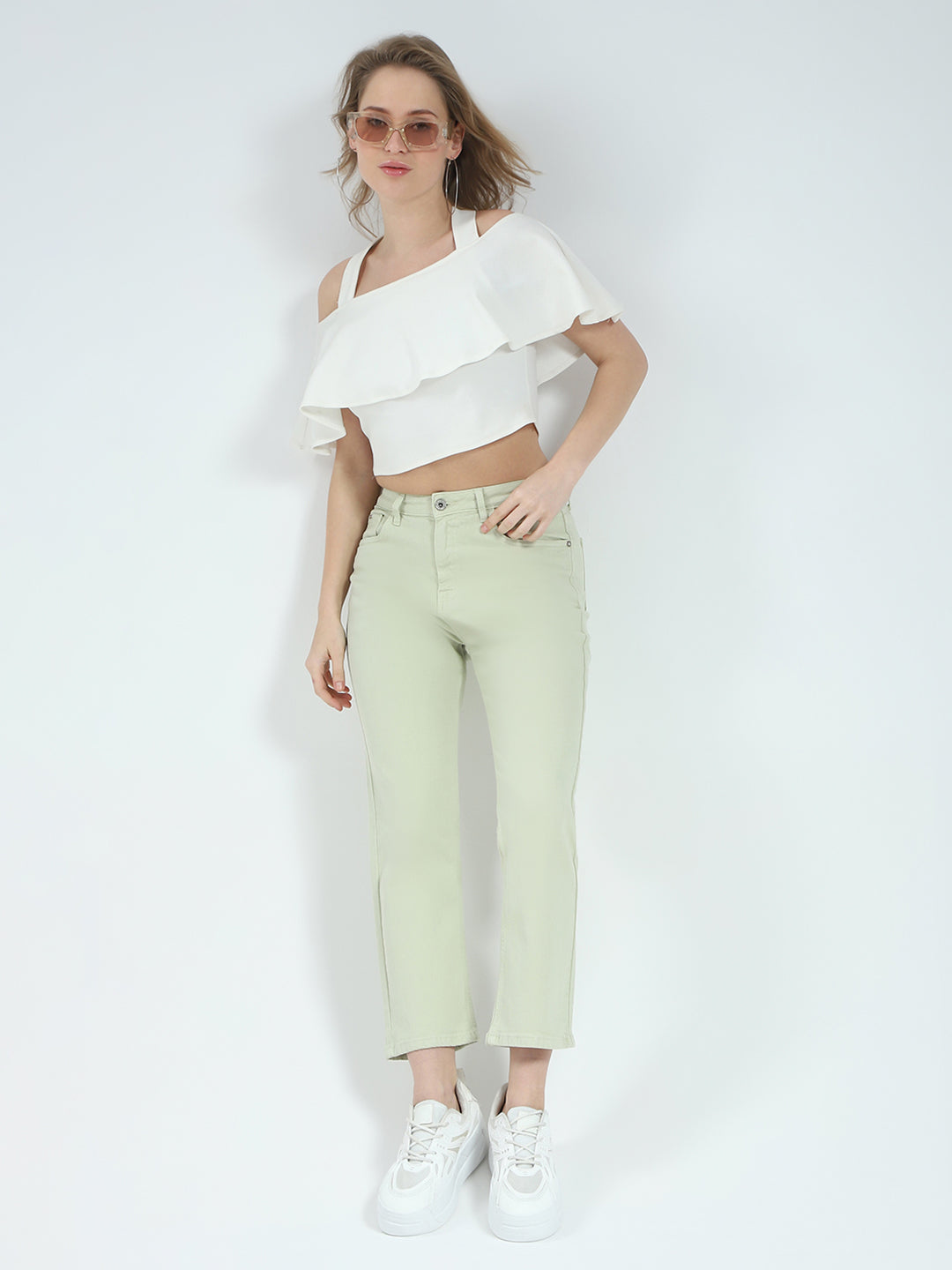 Women Green Solid Slim Fit Denim