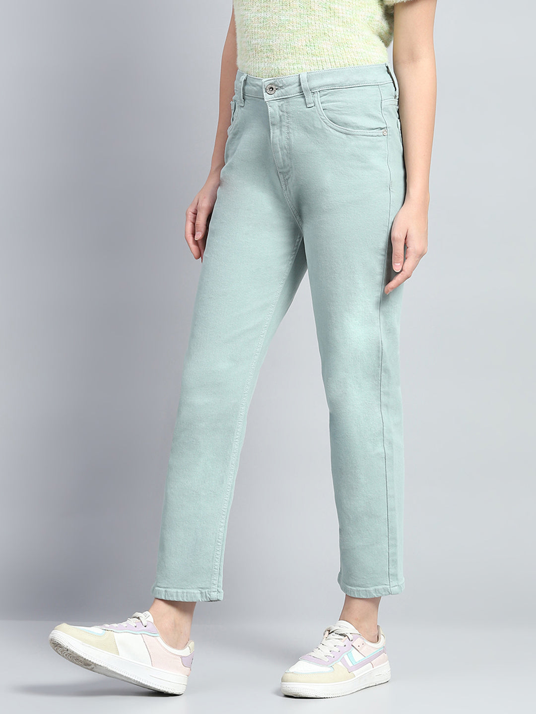 Women Sea Green Solid Slim Fit Denim