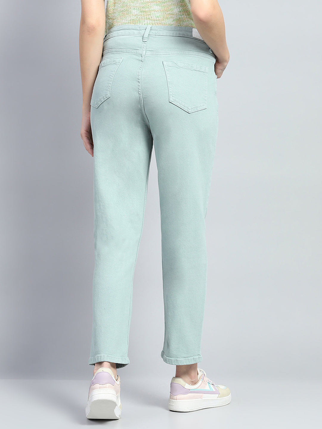 Women Sea Green Solid Slim Fit Denim