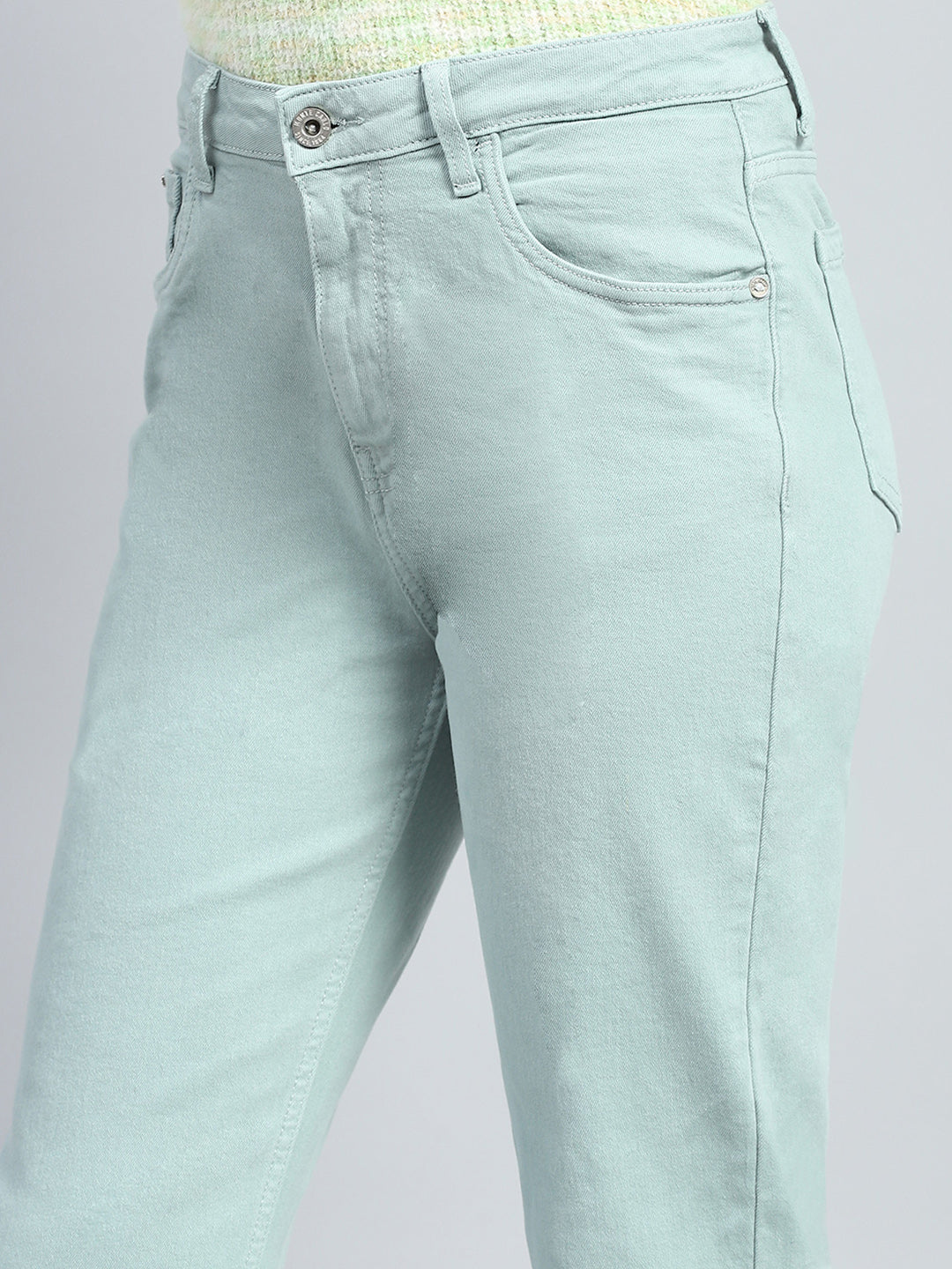 Women Sea Green Solid Slim Fit Denim