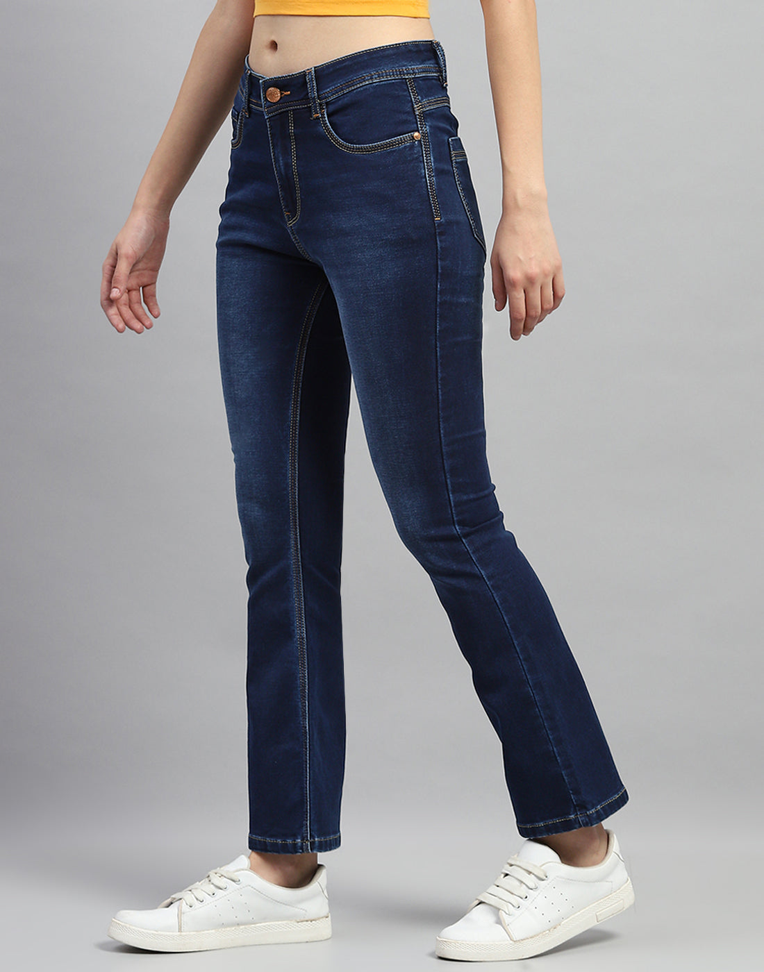 Women Dark Blue Light Wash Bootcut Denim