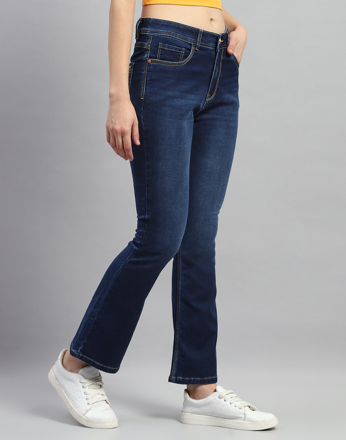 Women Dark Blue Light Wash Bootcut Denim