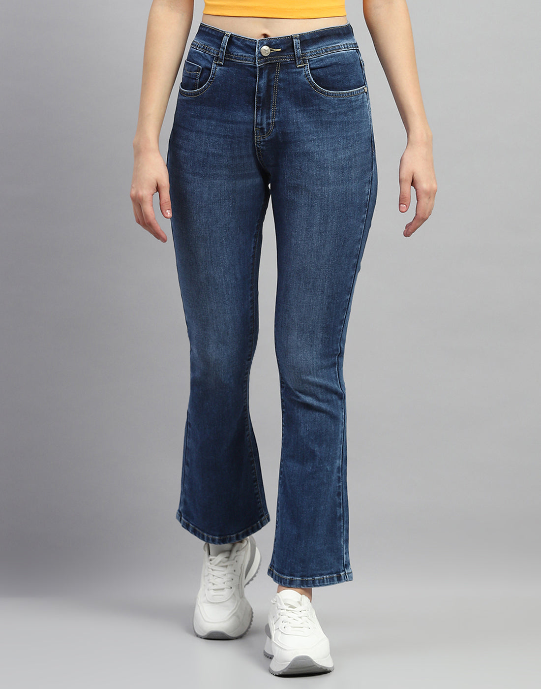 Women Dark Blue Light Wash Bootcut Denim