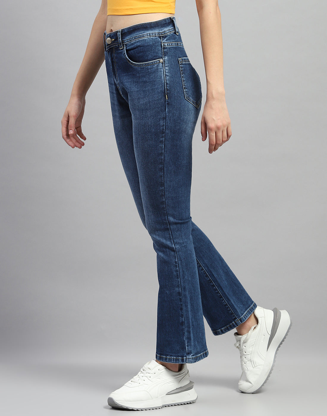 Women Dark Blue Light Wash Bootcut Denim