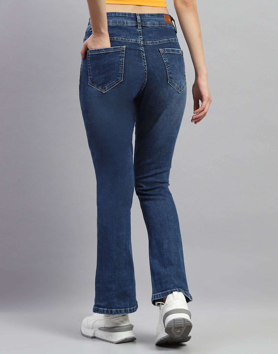 Women Dark Blue Light Wash Bootcut Denim