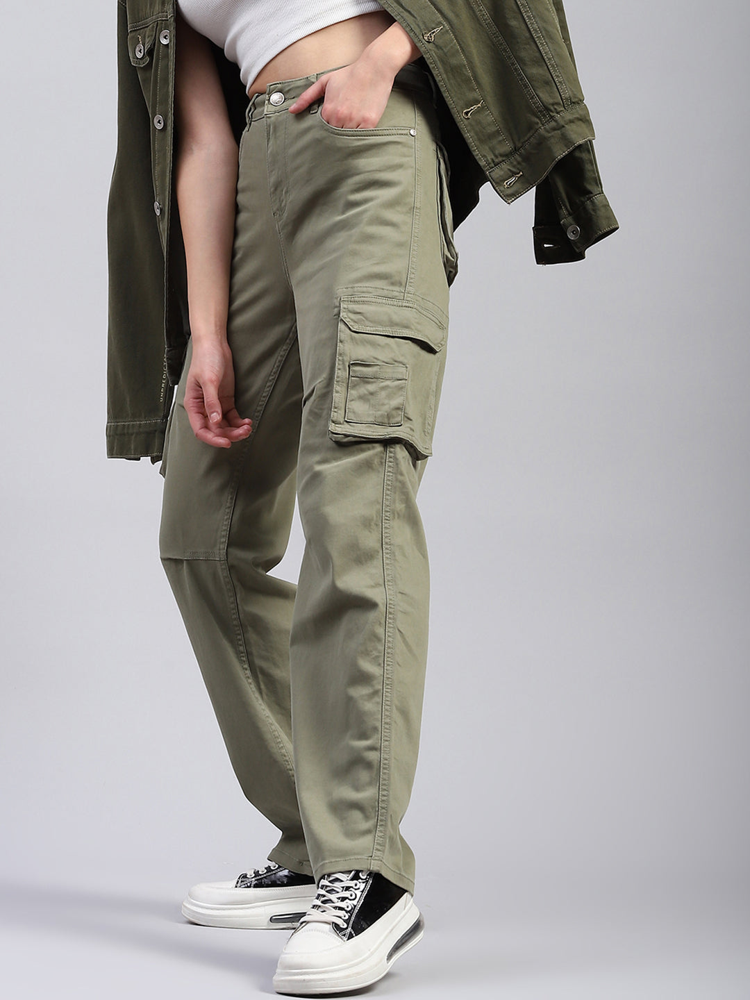 Women Olive Solid Cargo Cargo