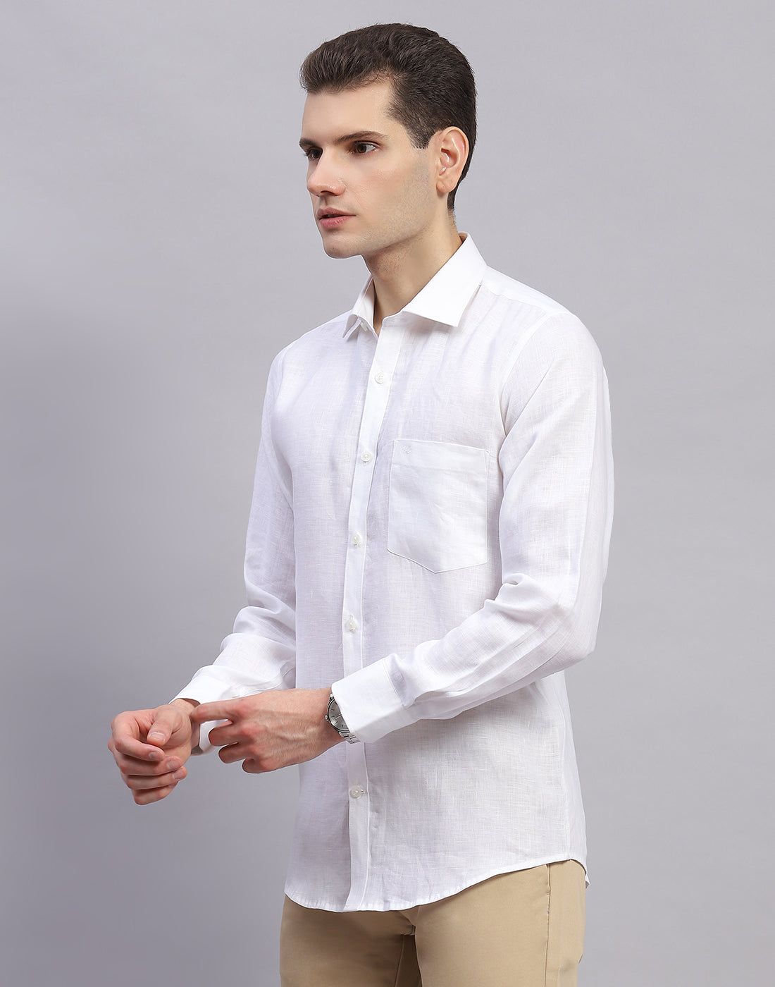 Men White Solid Collar Full Sleeve Shirt