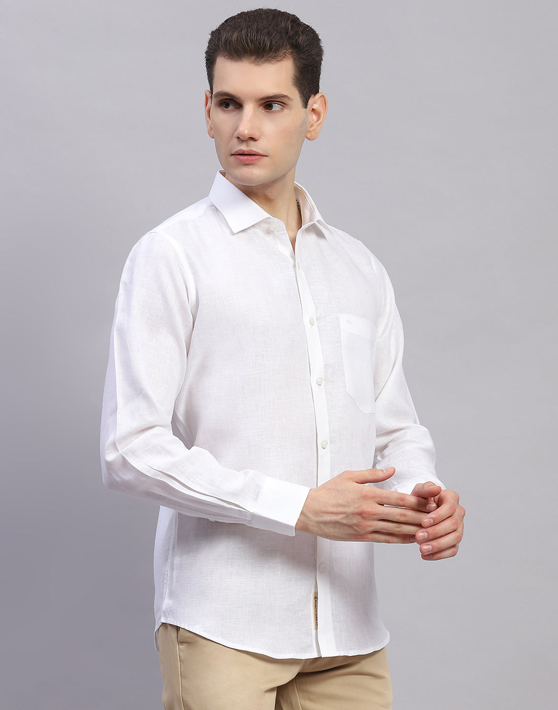 Men White Solid Collar Full Sleeve Shirt