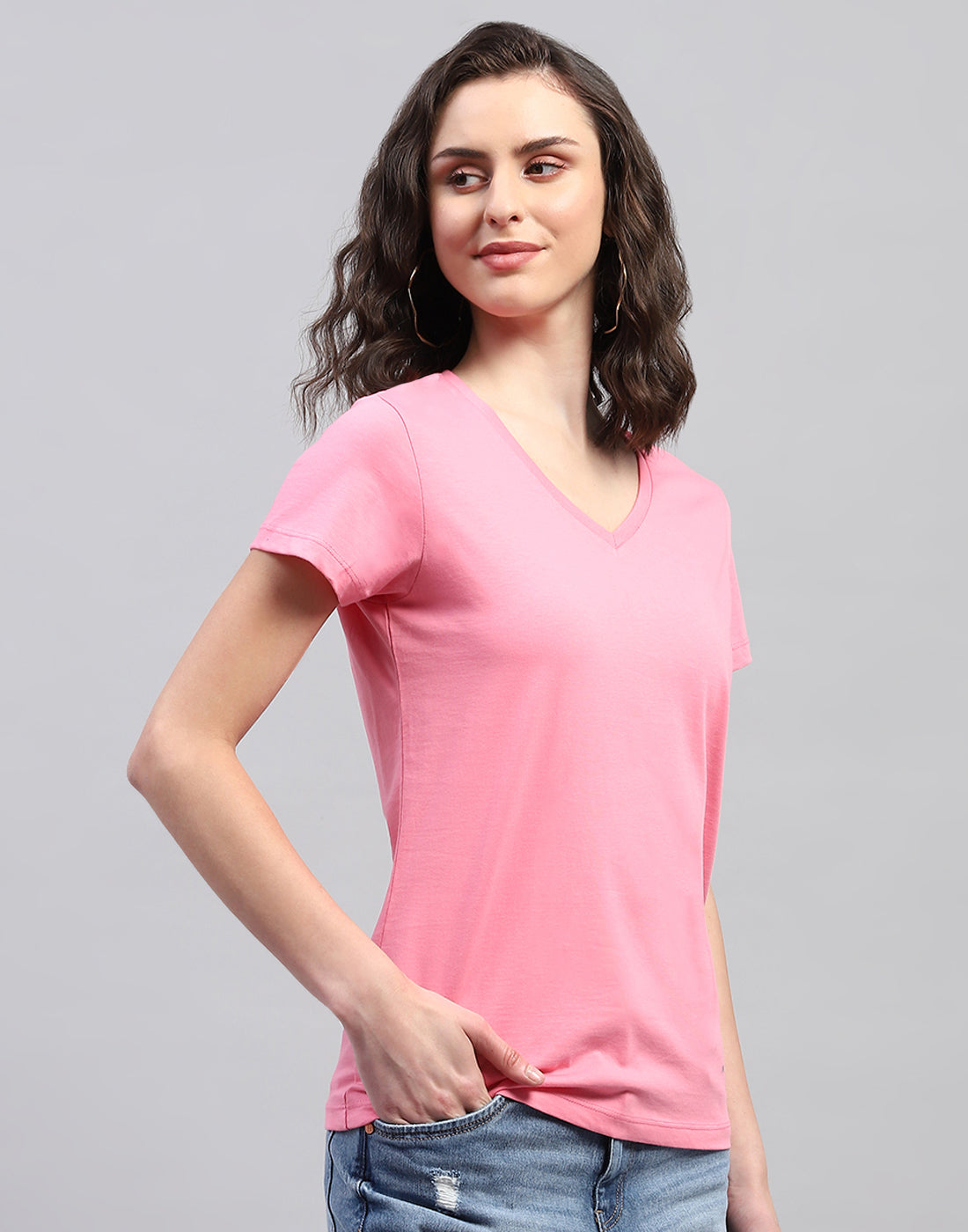 Women Off White & Pink Solid V Neck Half Sleeve Top (Pack of 2)