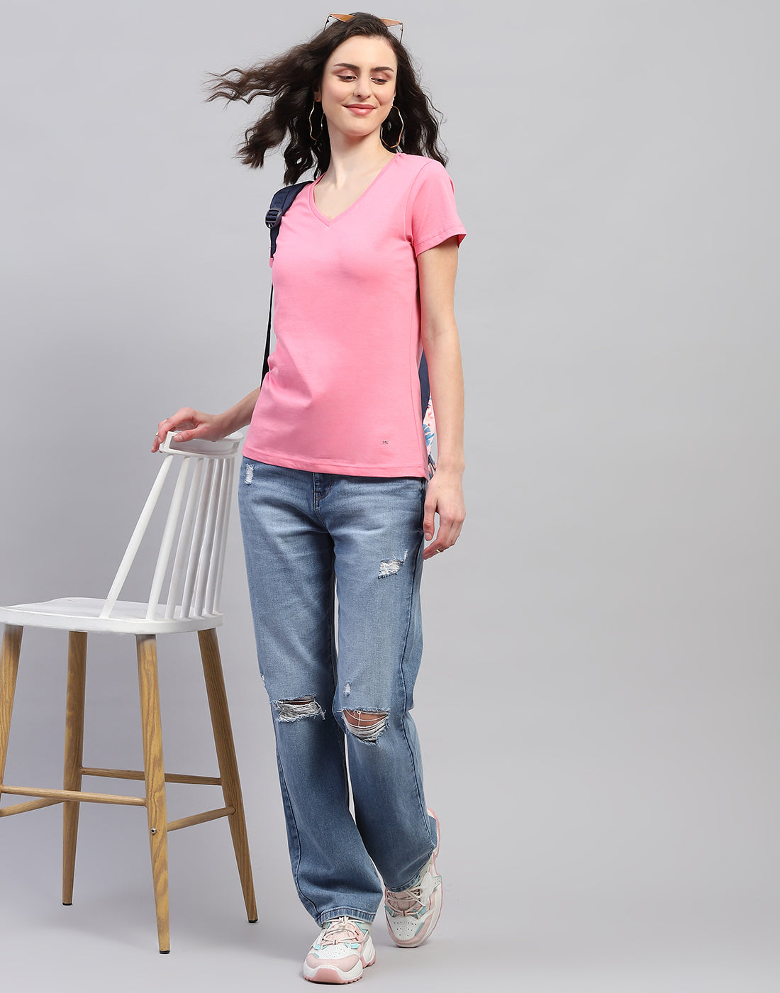 Women Off White & Pink Solid V Neck Half Sleeve Top (Pack of 2)