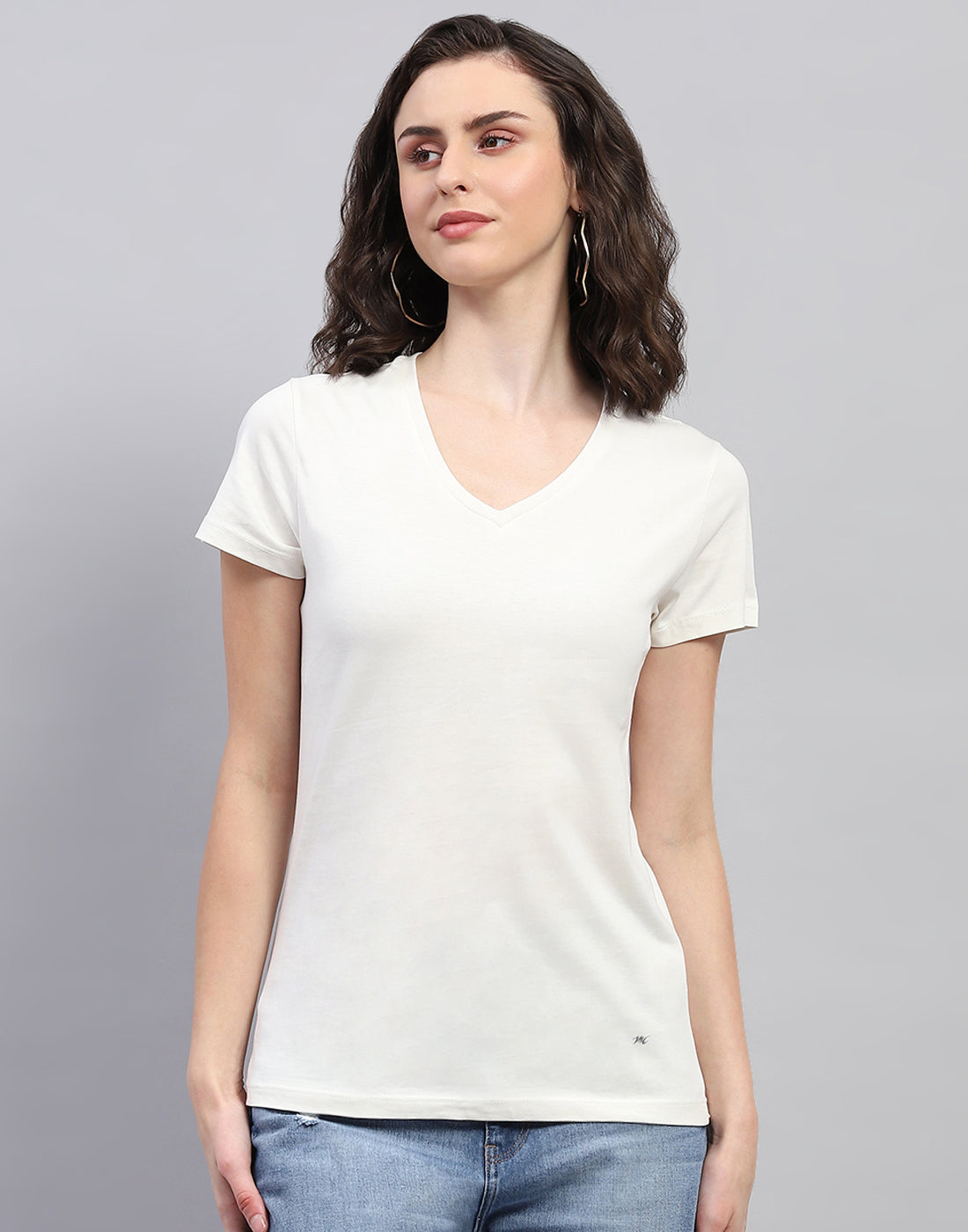 Women Off White & Pink Solid V Neck Half Sleeve Top (Pack of 2)