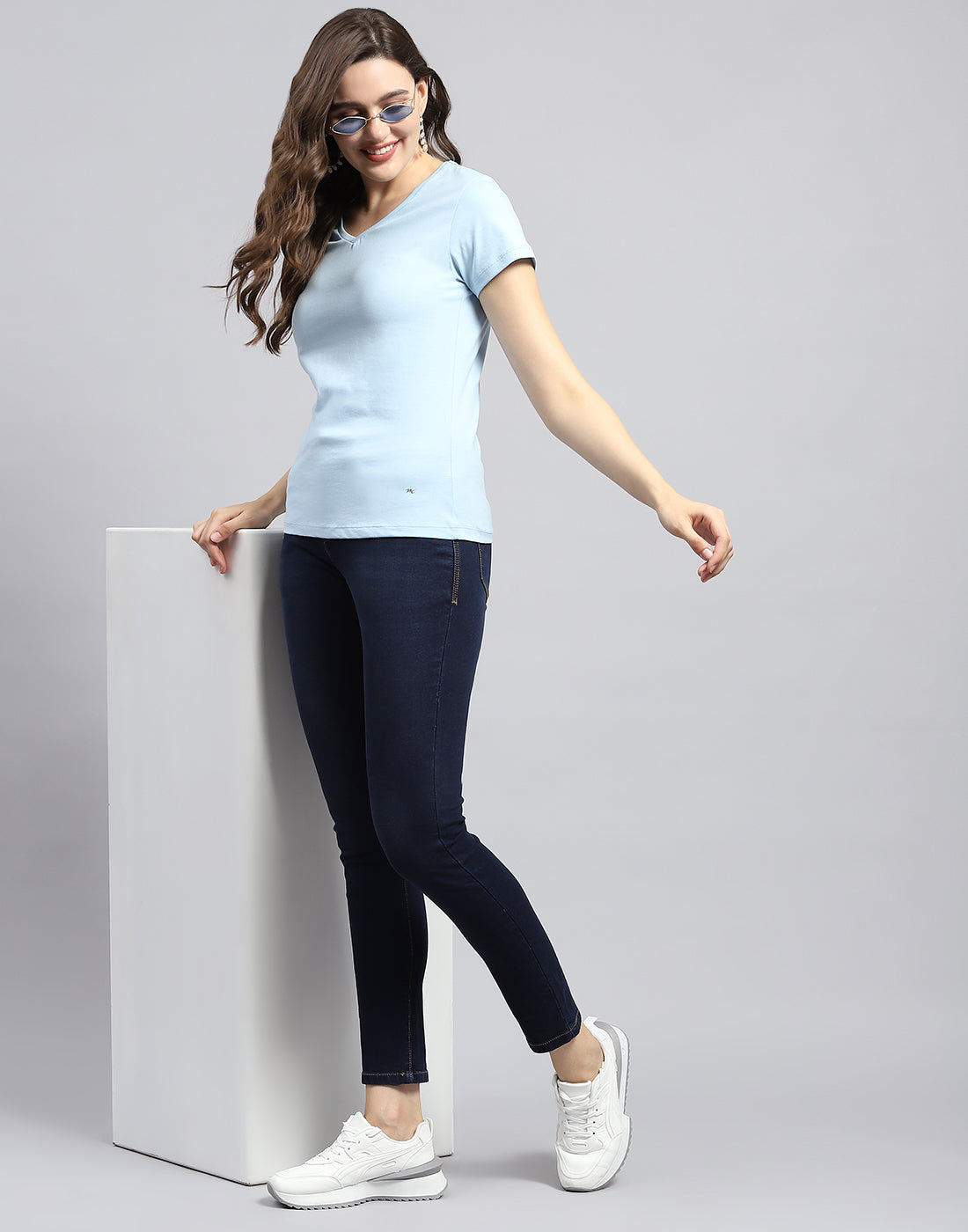 Women Pink & Blue Solid V Neck Half Sleeve Top (Pack of 2)