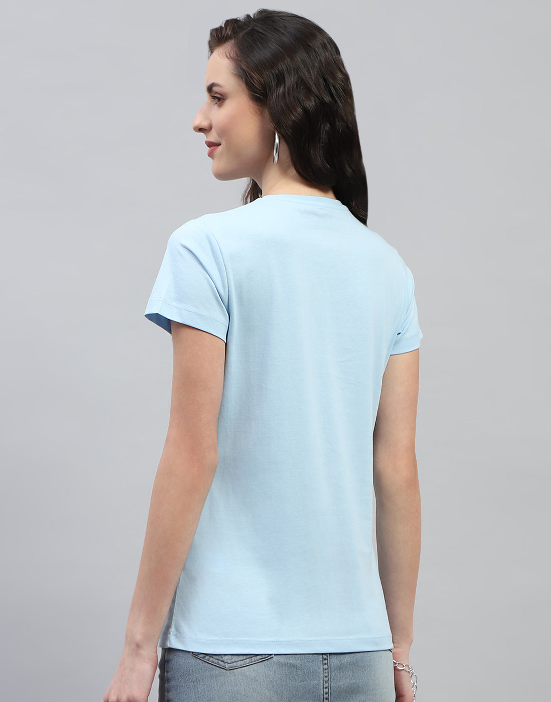 Women Pink & Sky Blue Solid Round Neck Half Sleeve Top (Pack of 2)