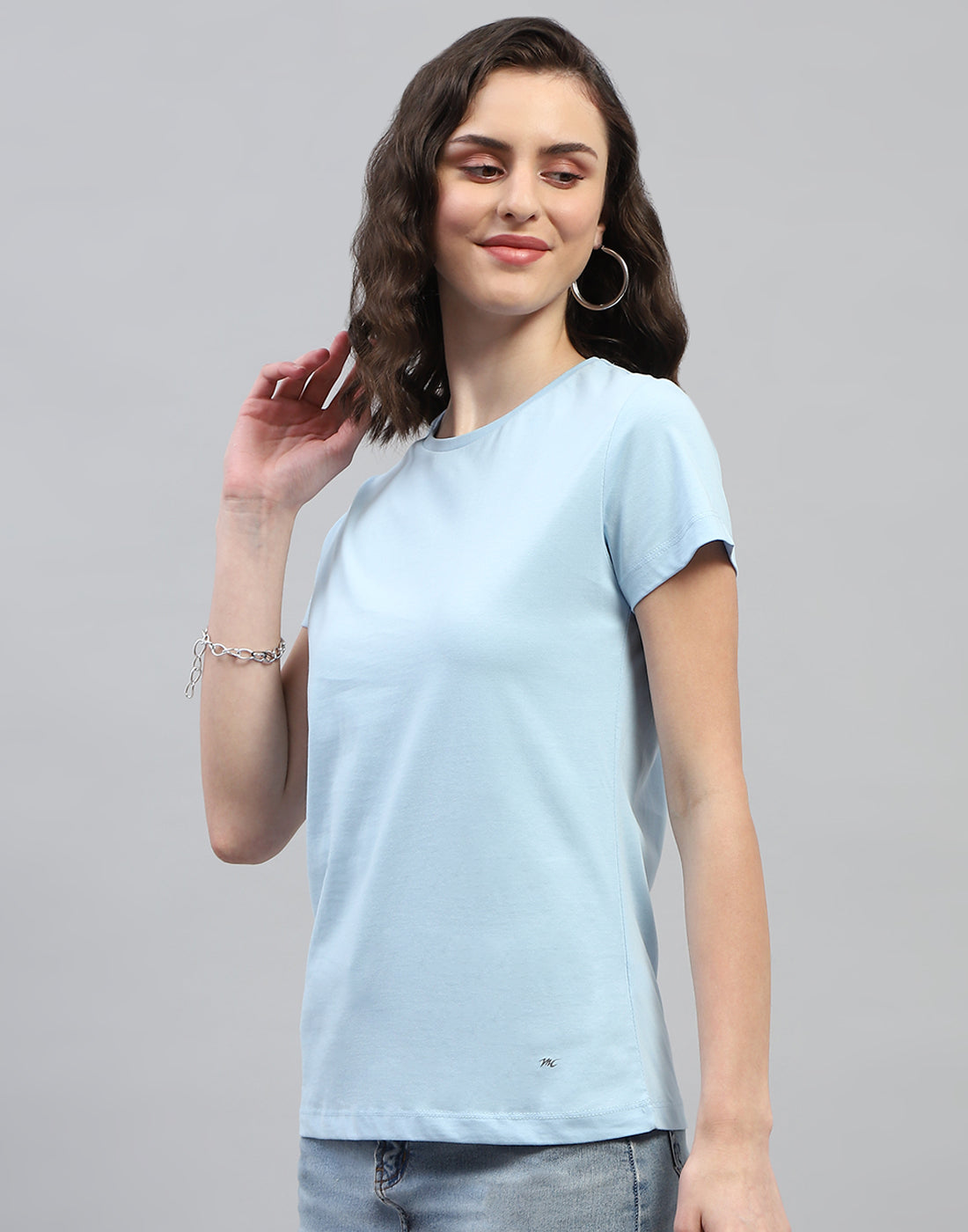 Women Pink & Sky Blue Solid Round Neck Half Sleeve Top (Pack of 2)