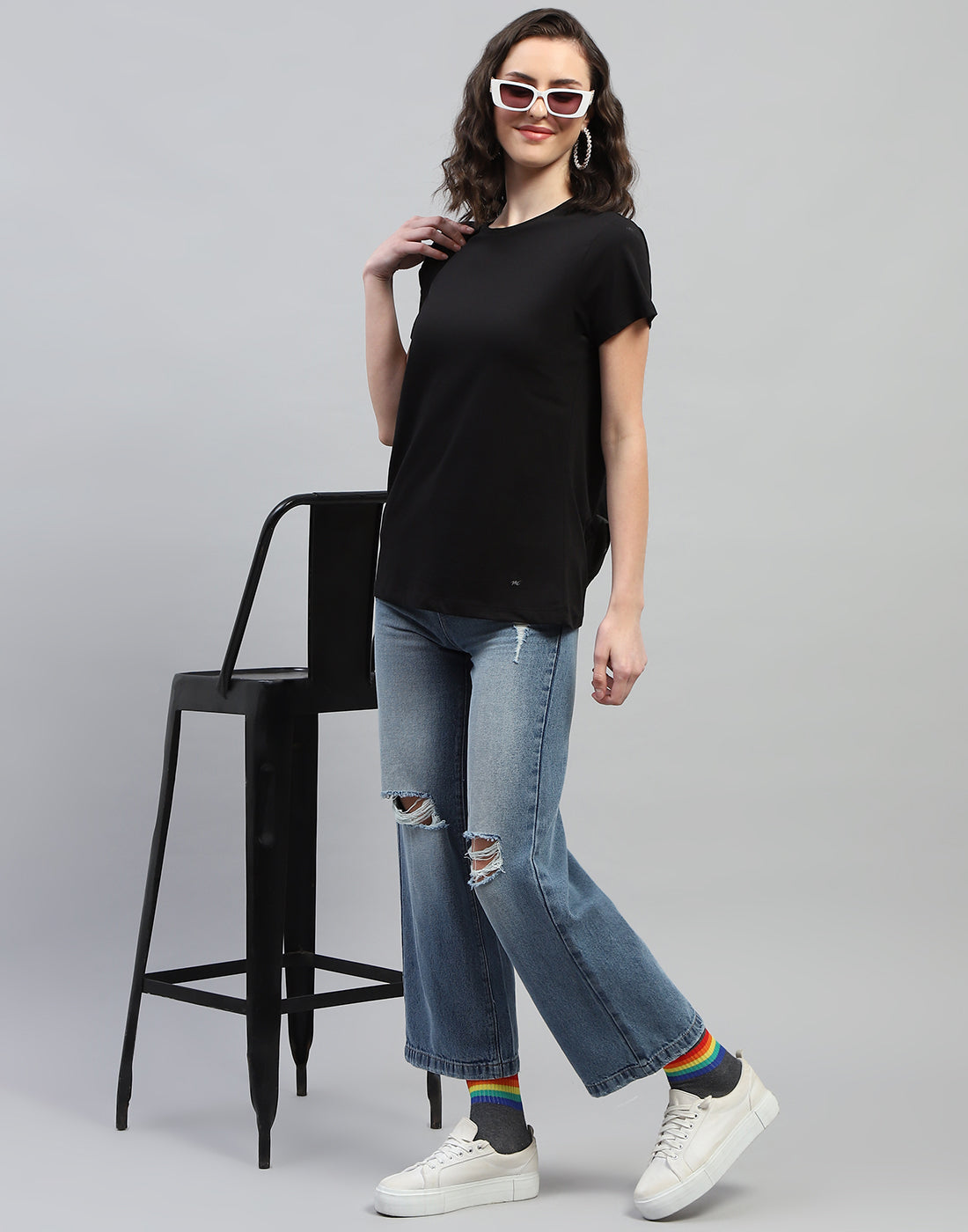 Women Teal Blue & Black Solid Round Neck Half Sleeve Top (Pack of 2)