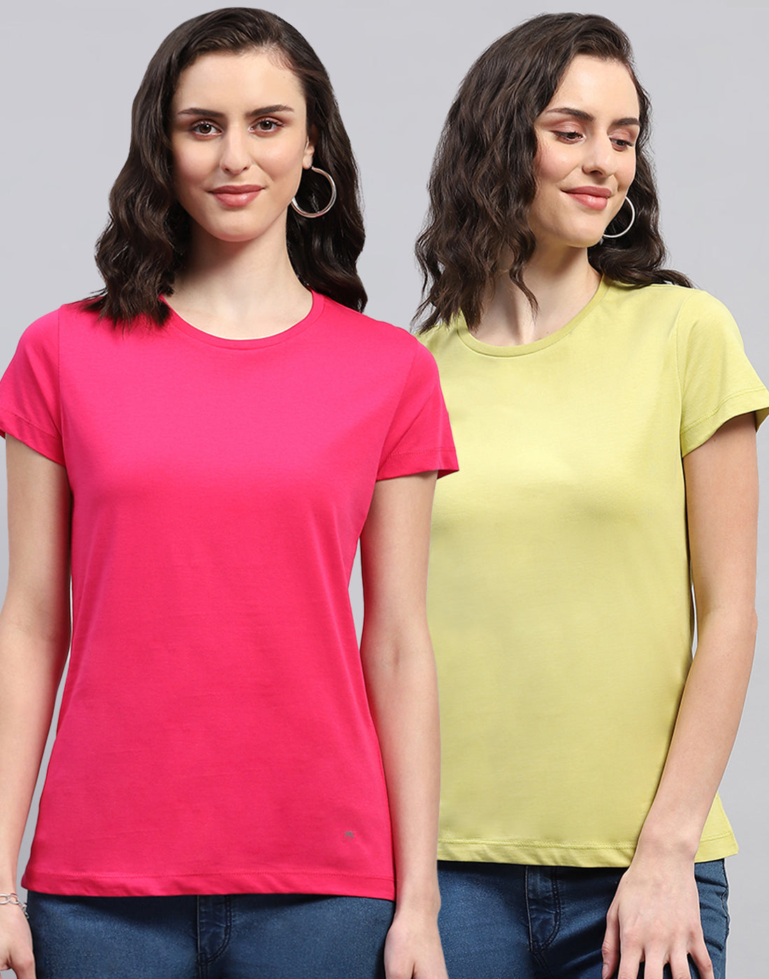 Women Yellow & Red Solid Round Neck Half Sleeve Top (Pack of 2)