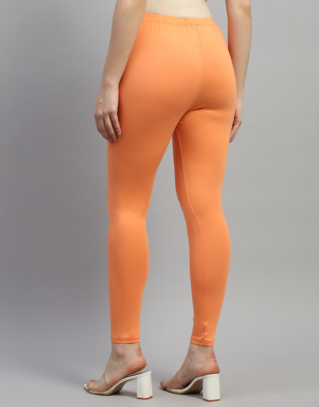 Women Orange Solid Regular Fit Legging