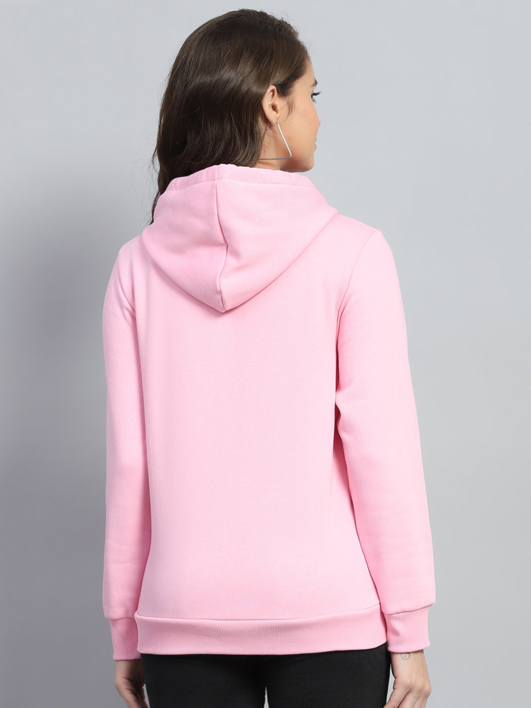 Women Pink Solid Hooded Full Sleeve Sweatshirt