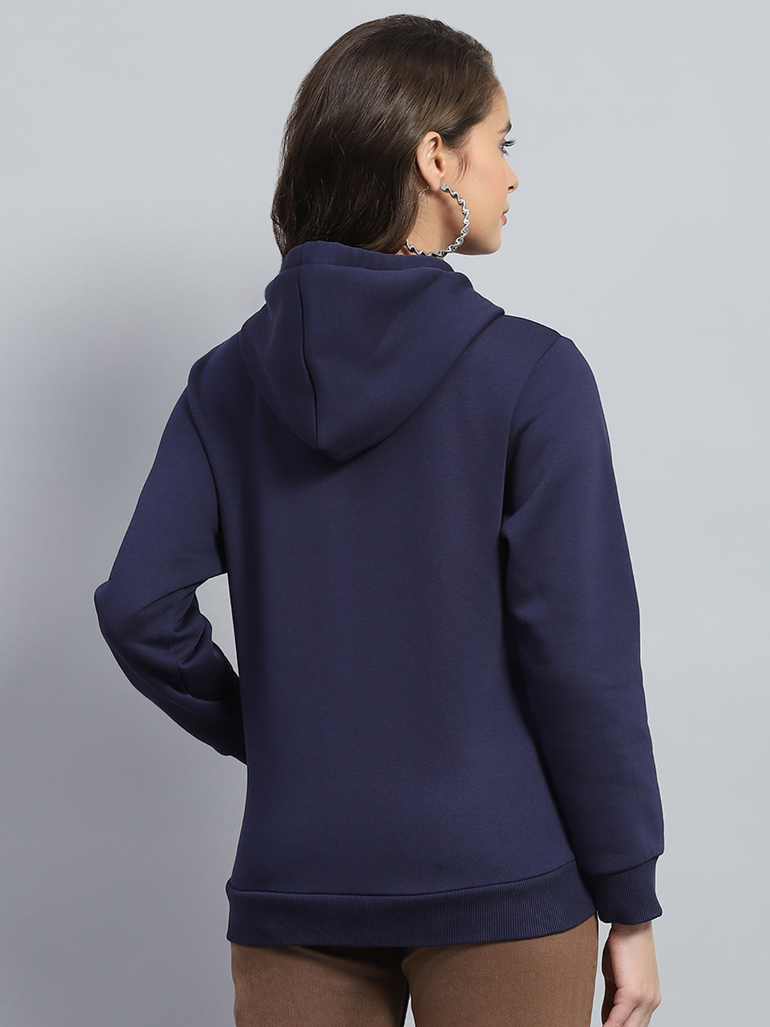 Women Blue Solid Hooded Full Sleeve Sweatshirt