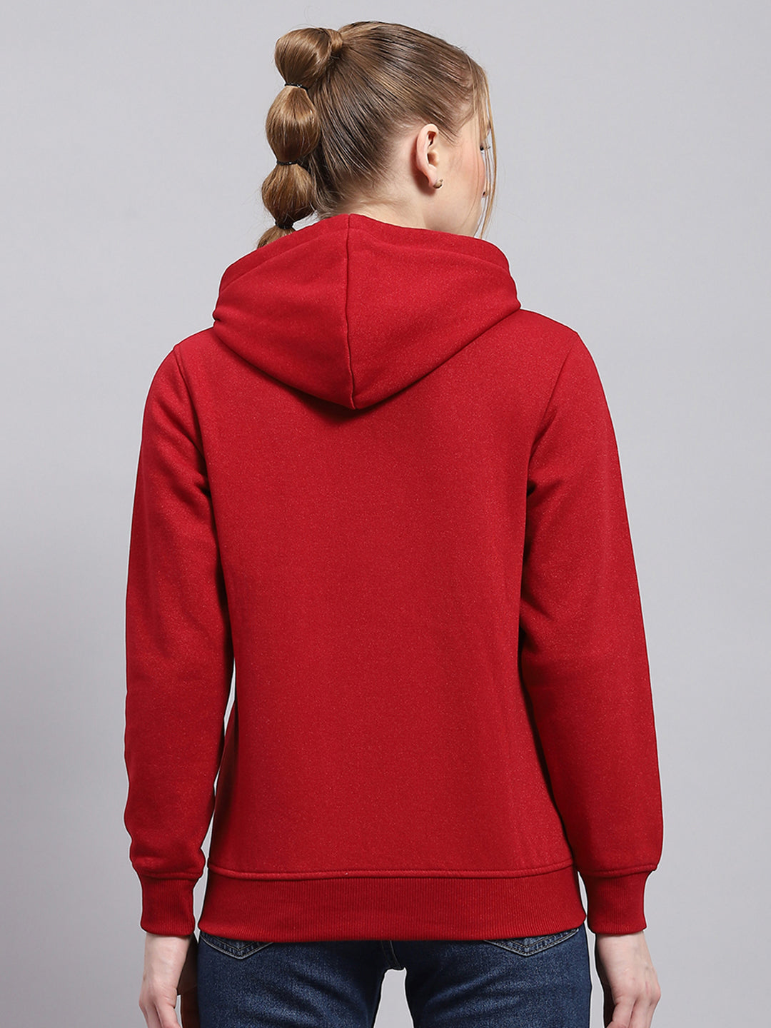 Women Maroon Solid Hooded Full Sleeve Sweatshirt