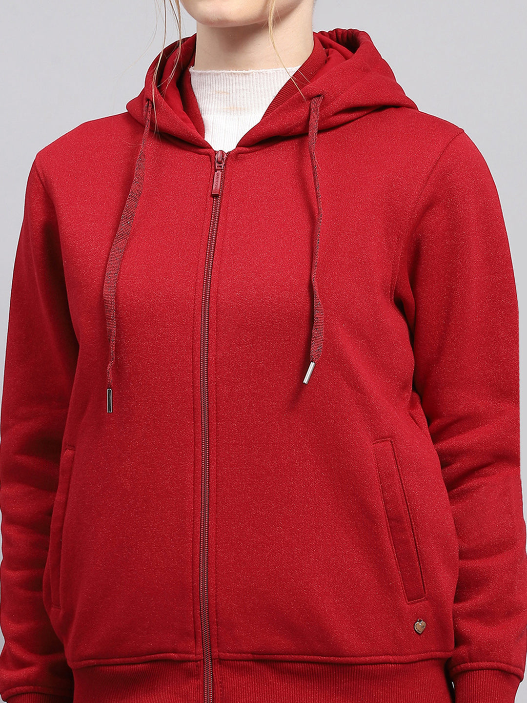 Women Maroon Solid Hooded Full Sleeve Sweatshirt