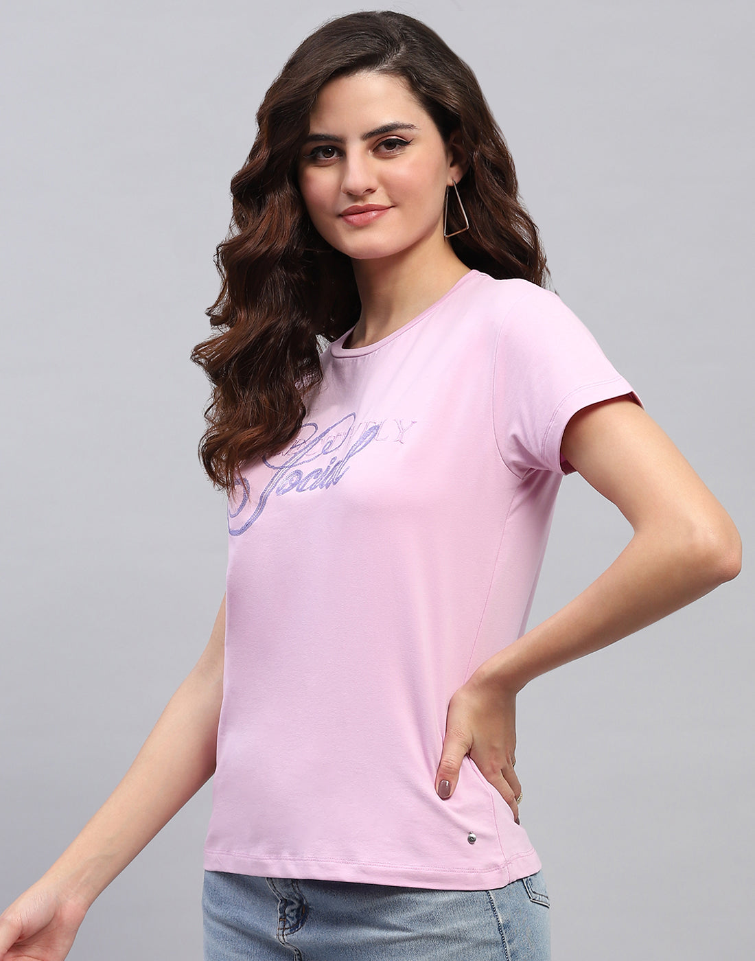 Women Purple Embroidered Round Neck Half Sleeve Top