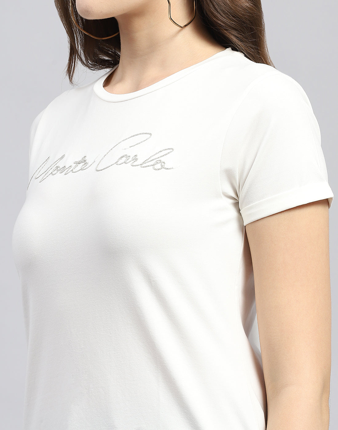 Women White Solid Round Neck Half Sleeve Top