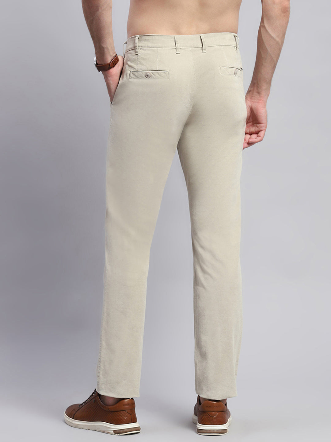 Men Beige Solid Regular Fit Trouser