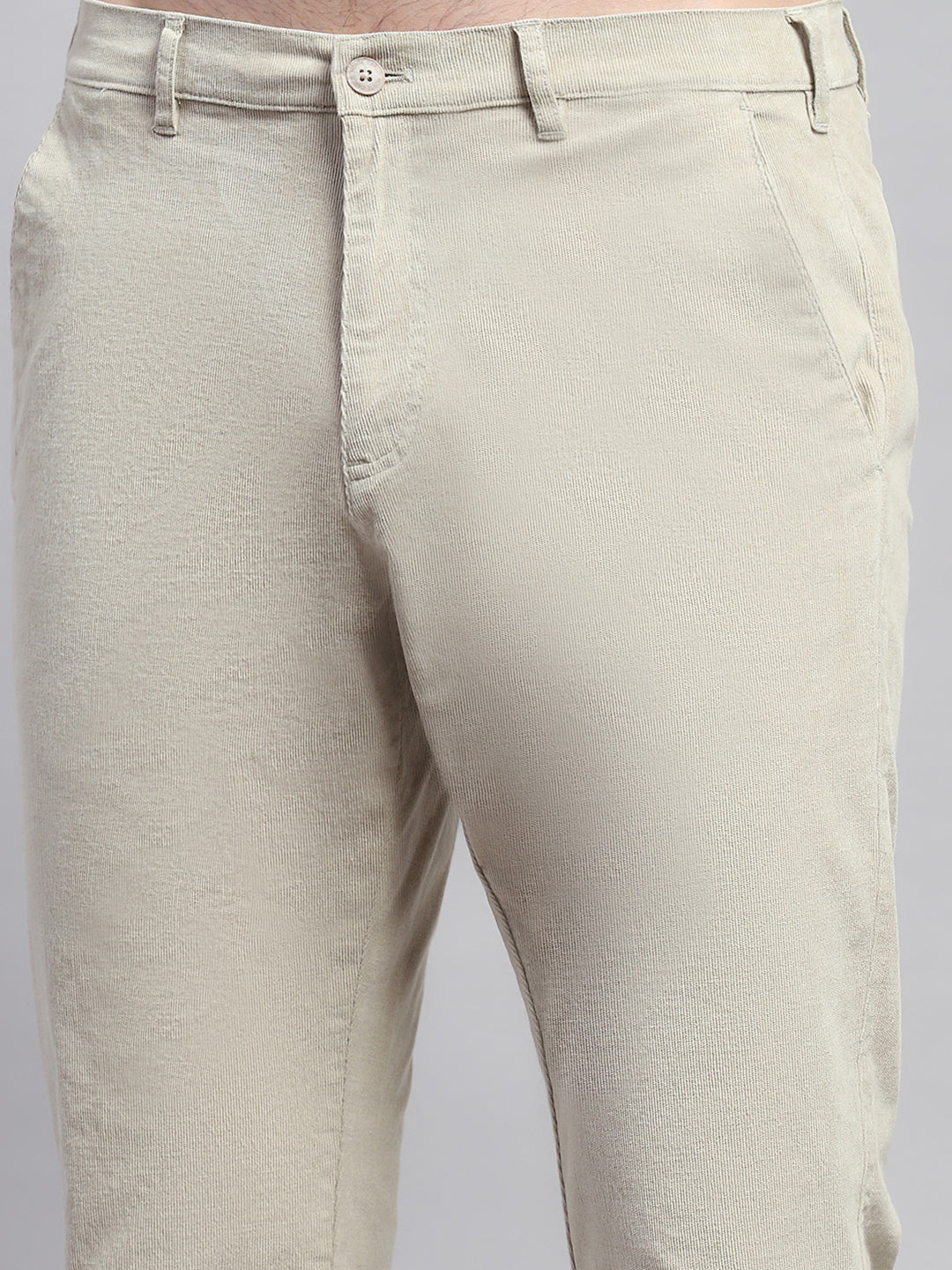 Men Beige Solid Regular Fit Trouser