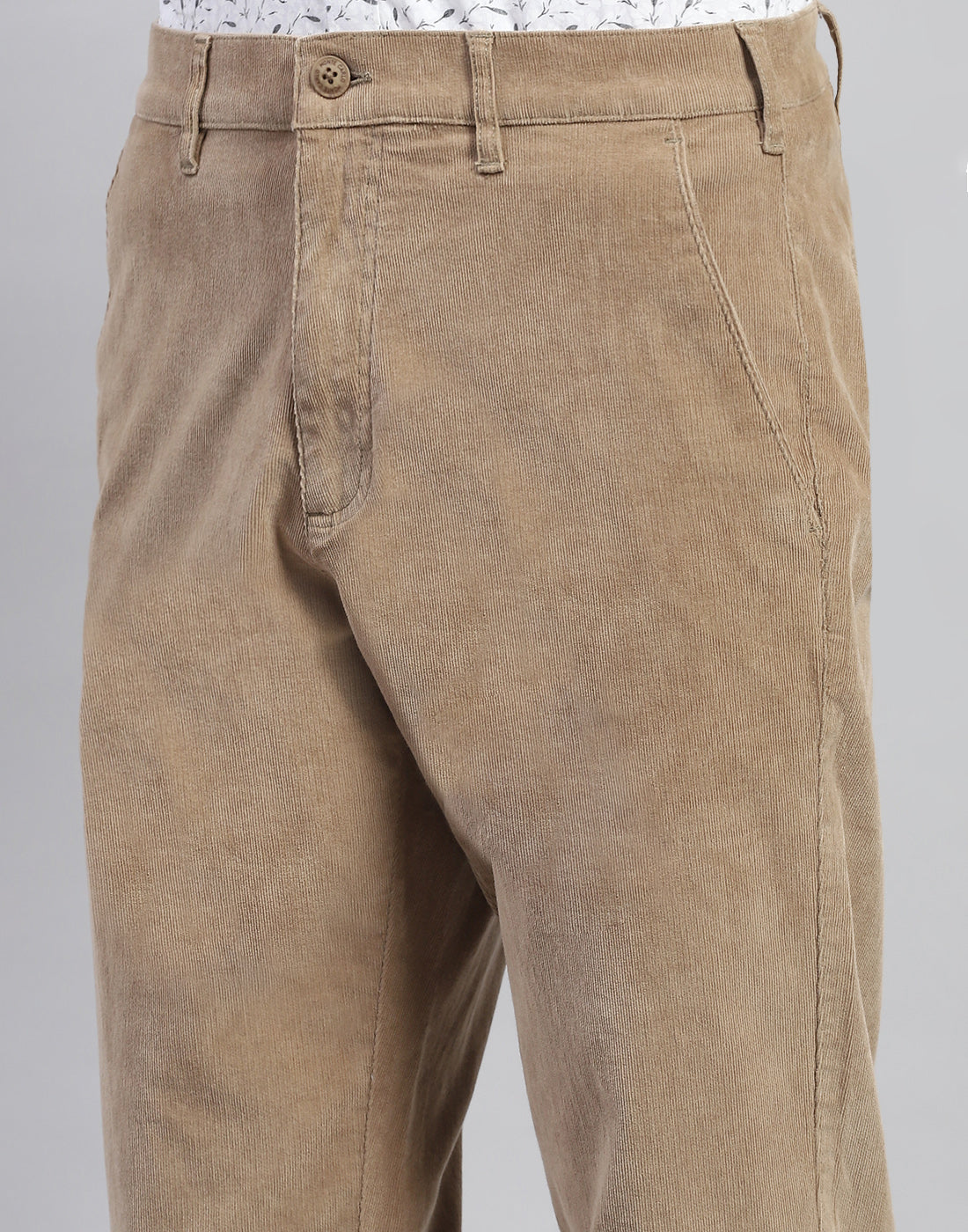 Men Khaki Solid Regular Fit Trouser