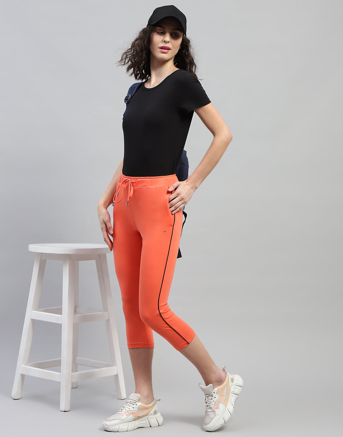 Women Orange Solid Regular Fit Capri