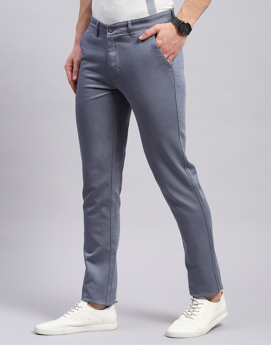 Men Grey Solid Regular Fit Trouser