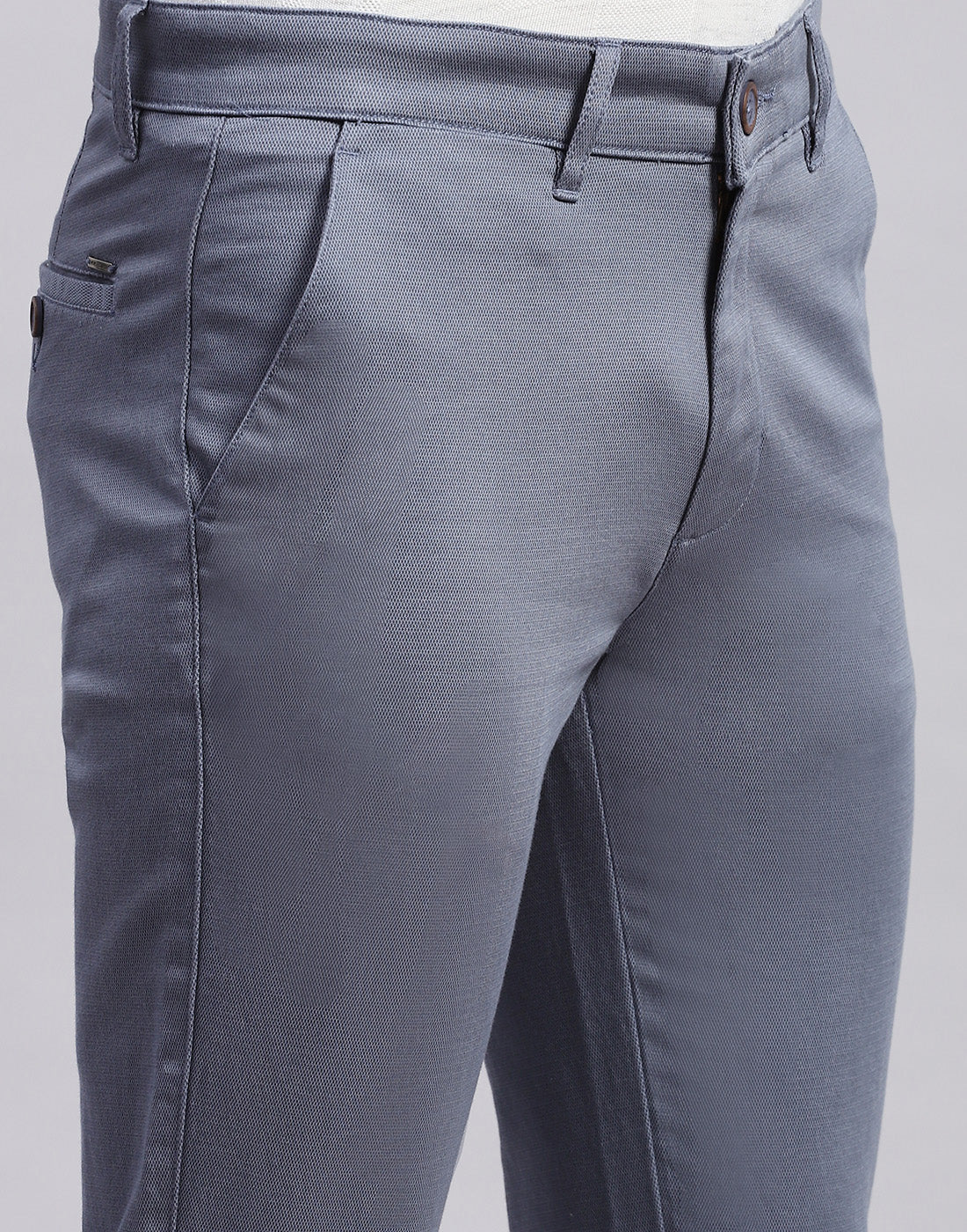 Men Grey Solid Regular Fit Trouser