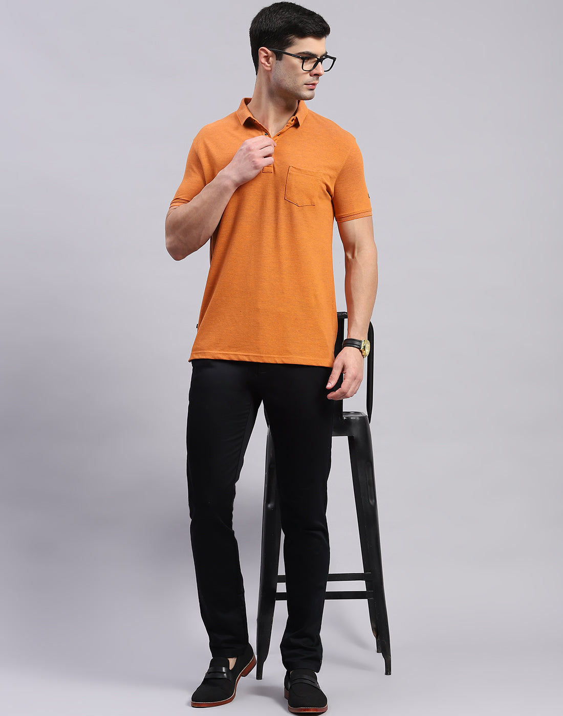 Men Black Solid Regular Fit Trouser