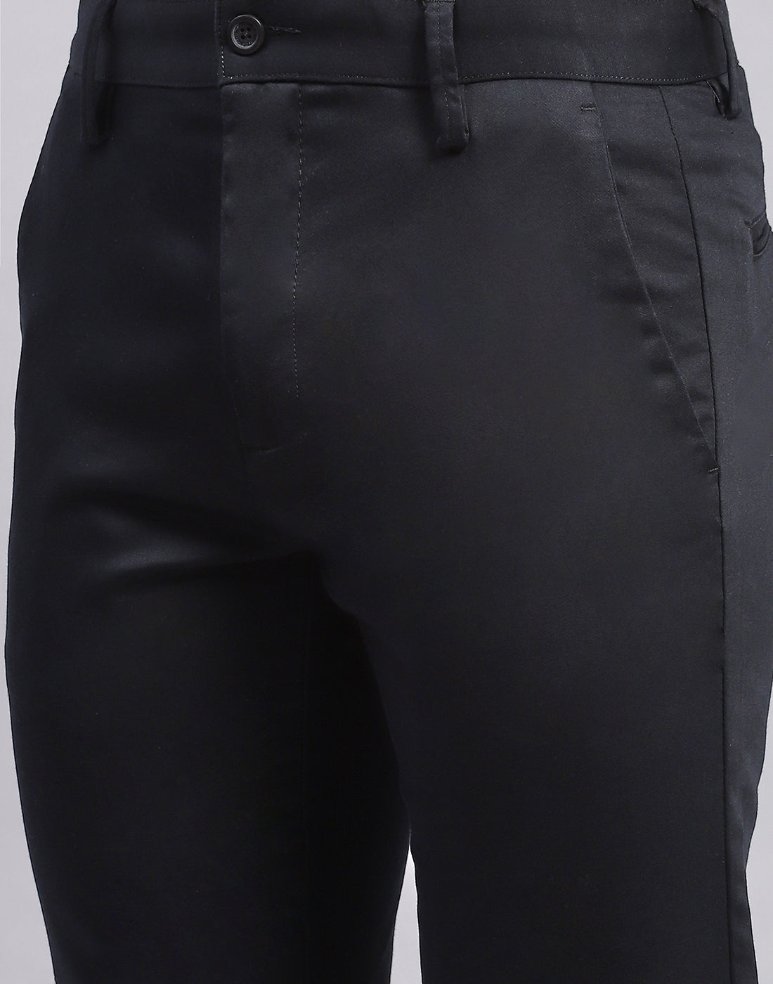 Men Black Solid Regular Fit Trouser