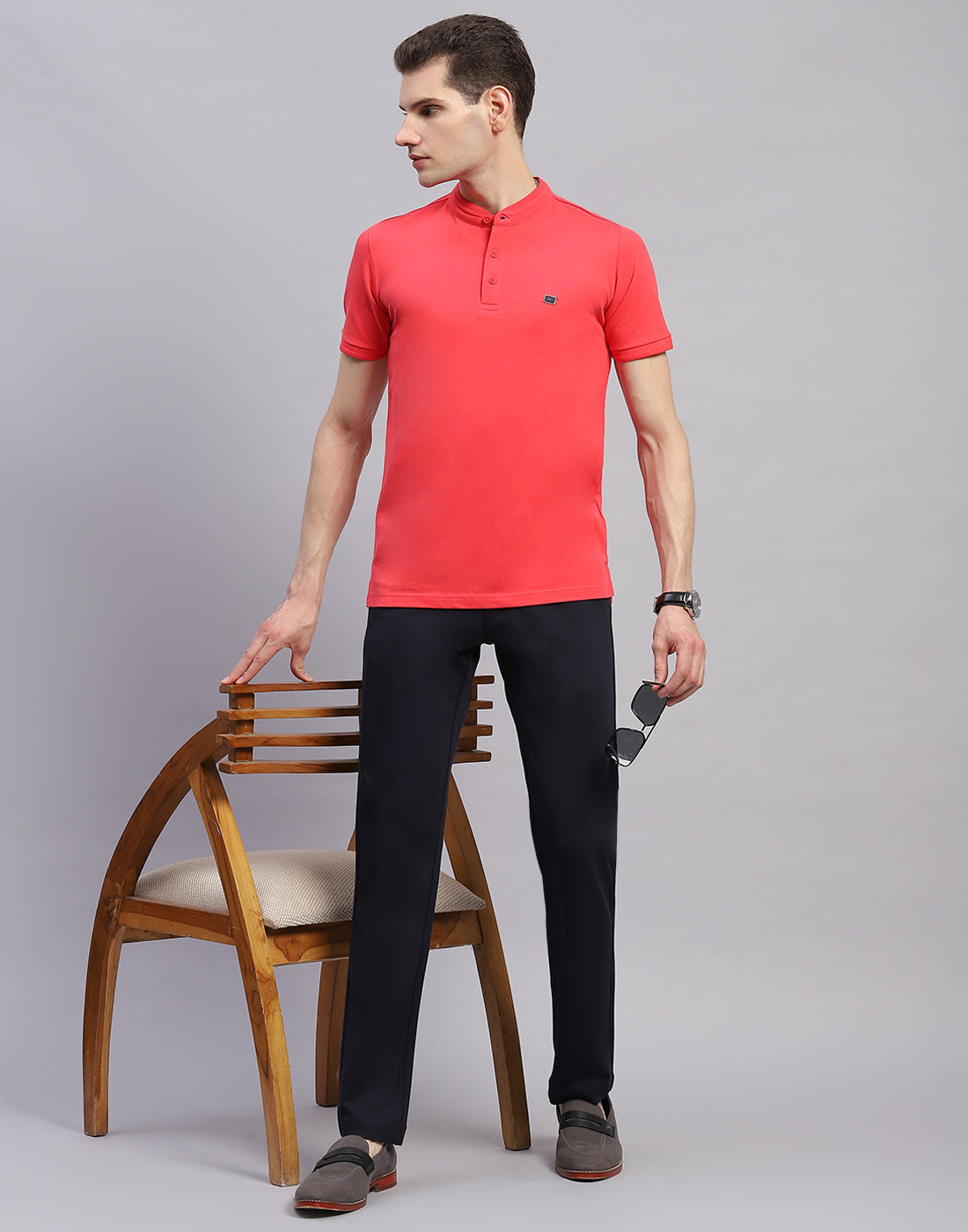 Men Navy Blue Solid Regular Fit Trouser