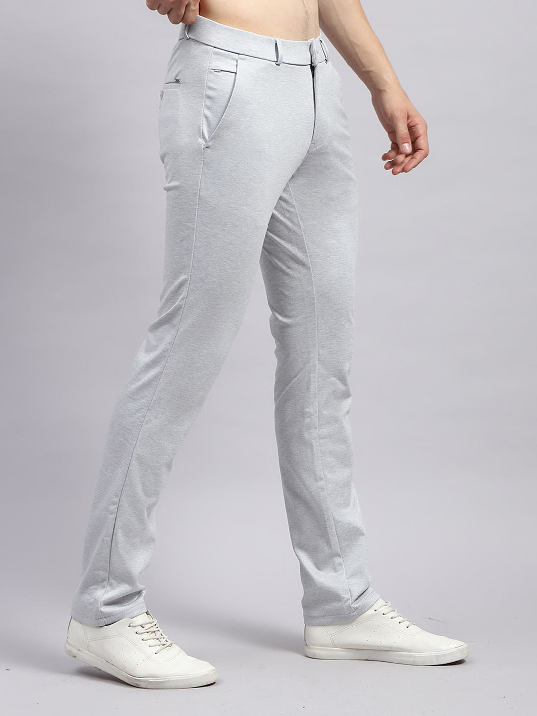 Men Grey Solid Regular Fit Trouser