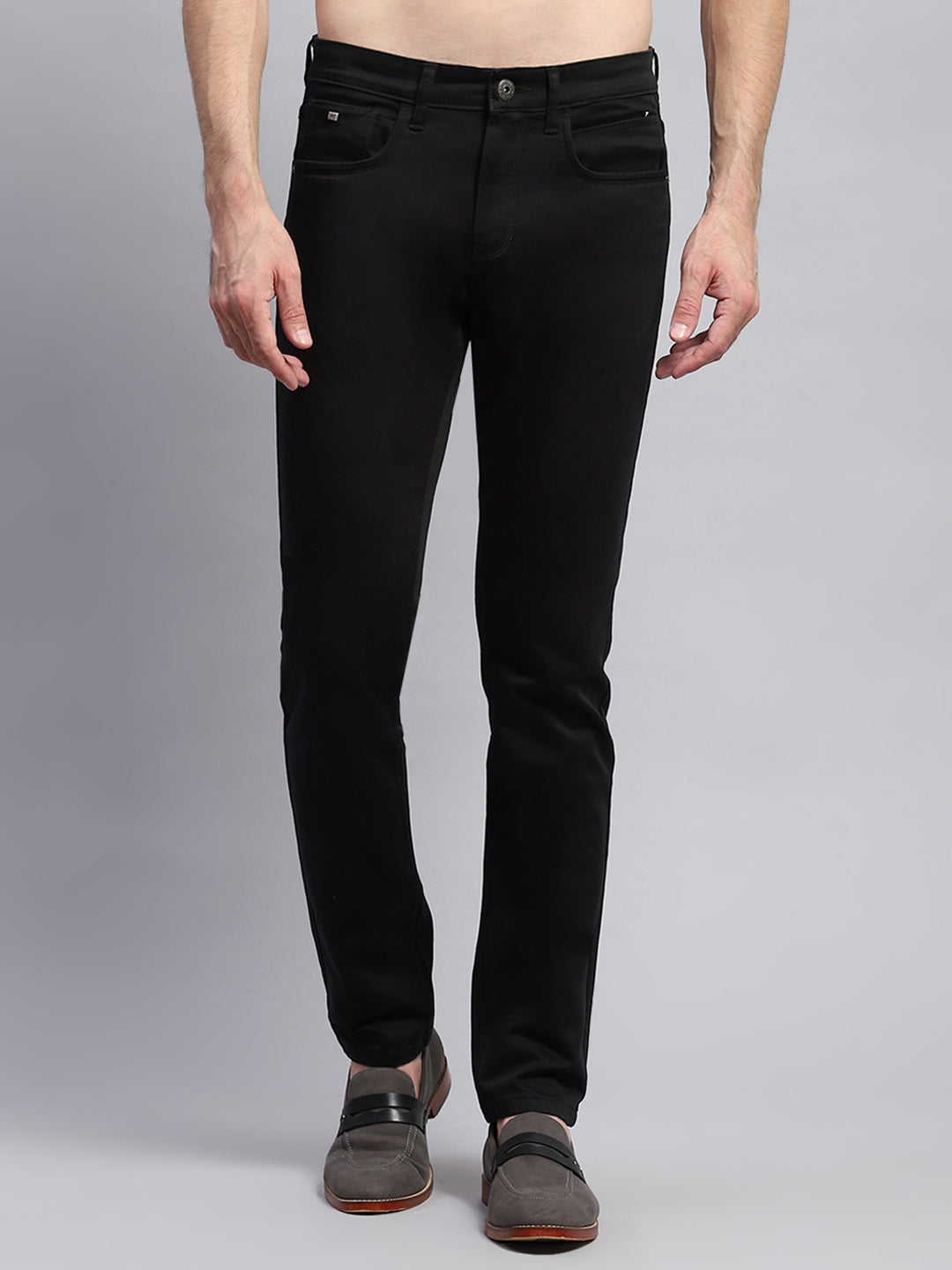 Men Black Solid Regular Fit Trouser