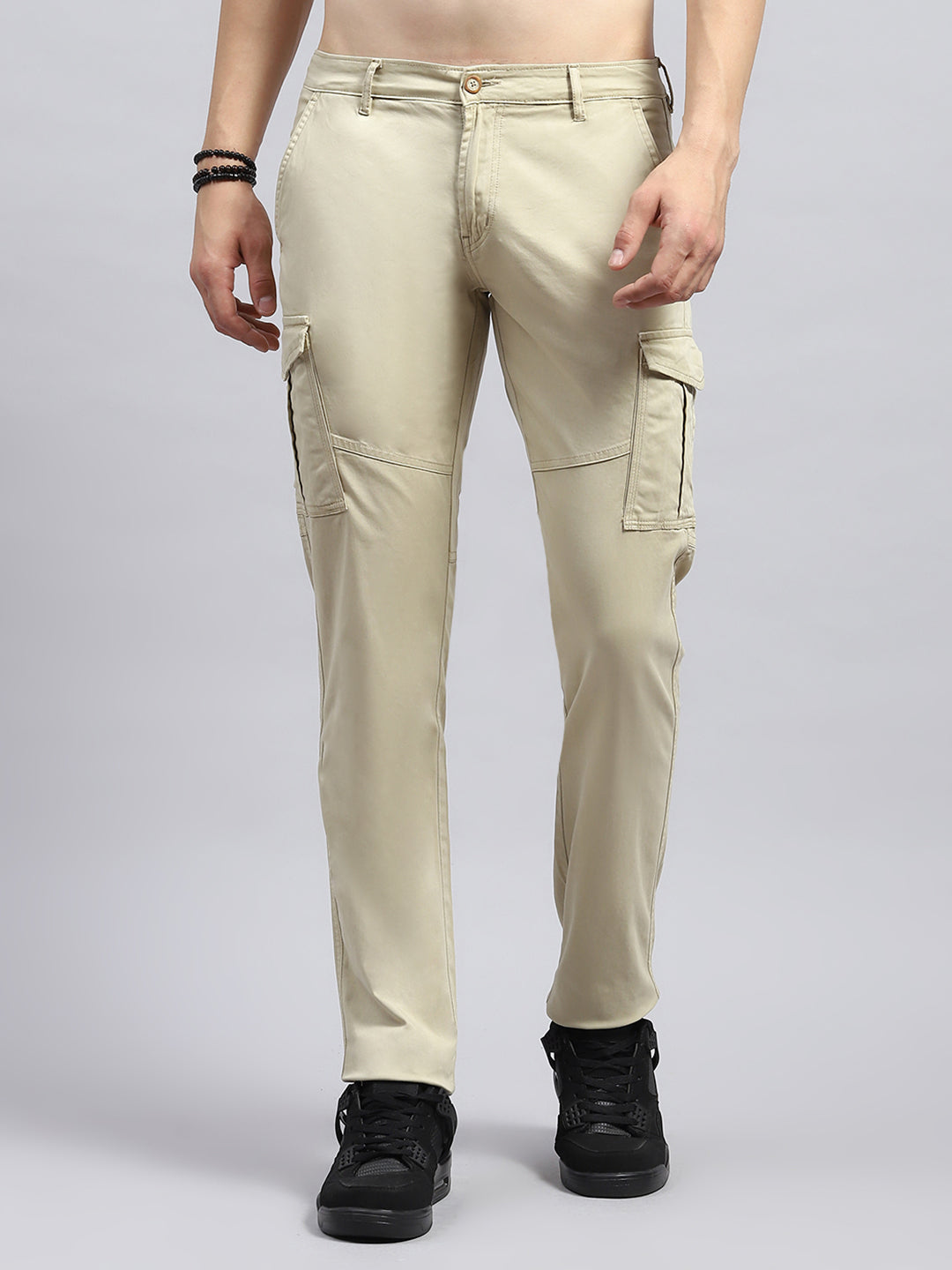 Men Beige Solid Cargo