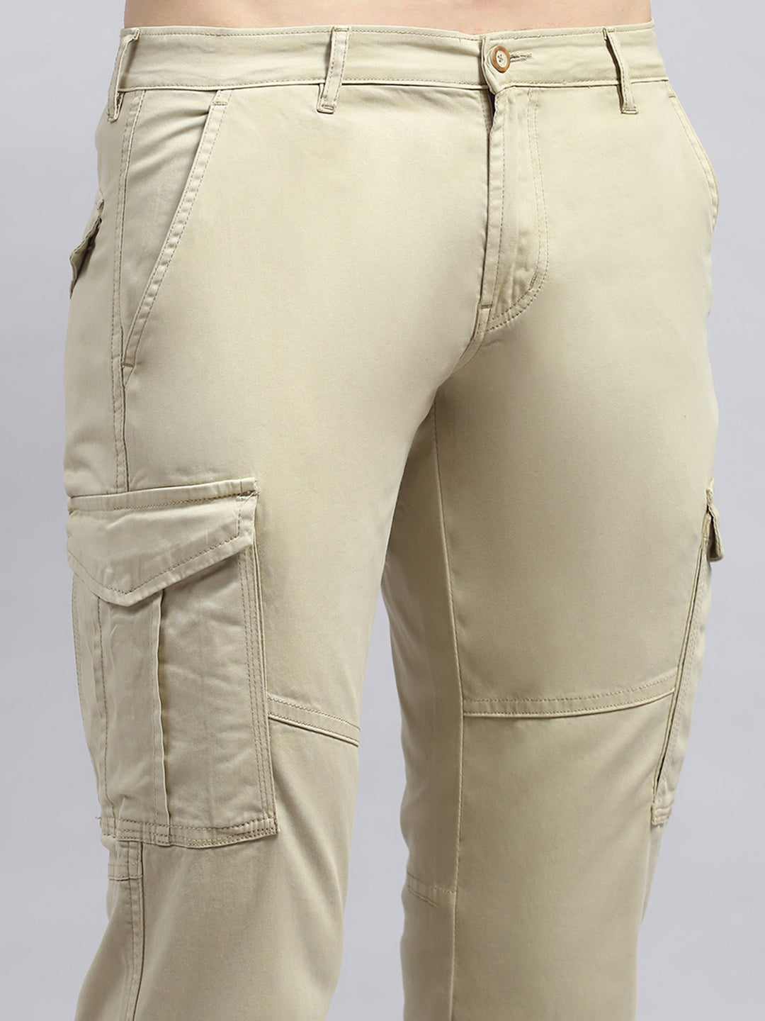 Men Beige Solid Cargo