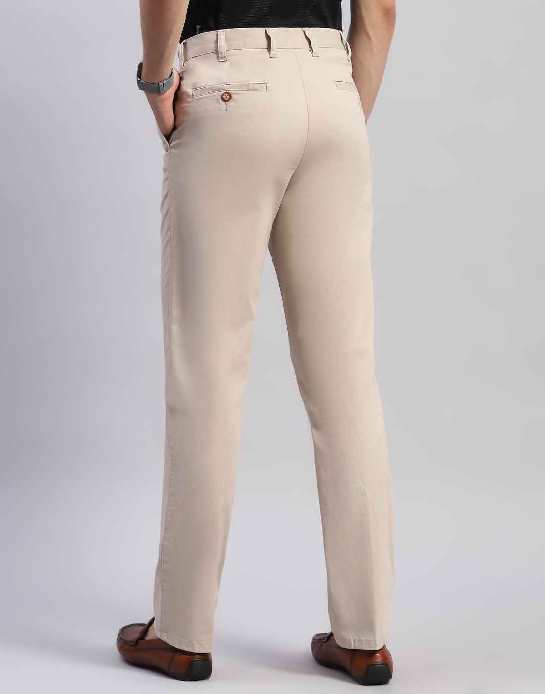 Men Khaki Solid Regular Fit Trouser