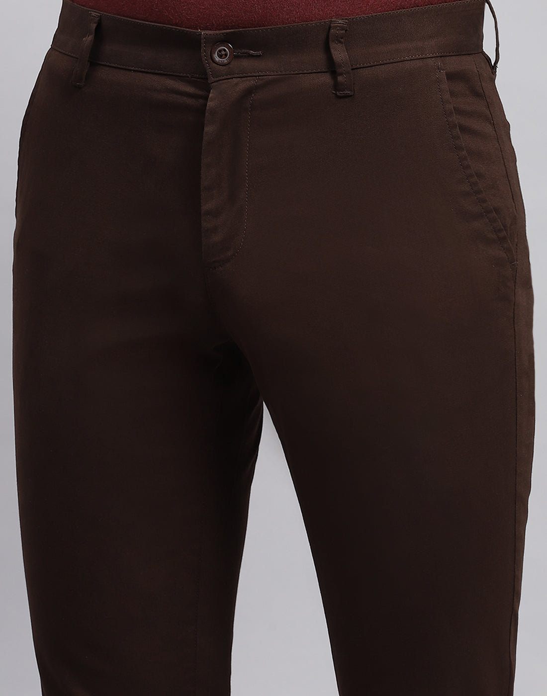 Men Brown Solid Regular Fit Trouser