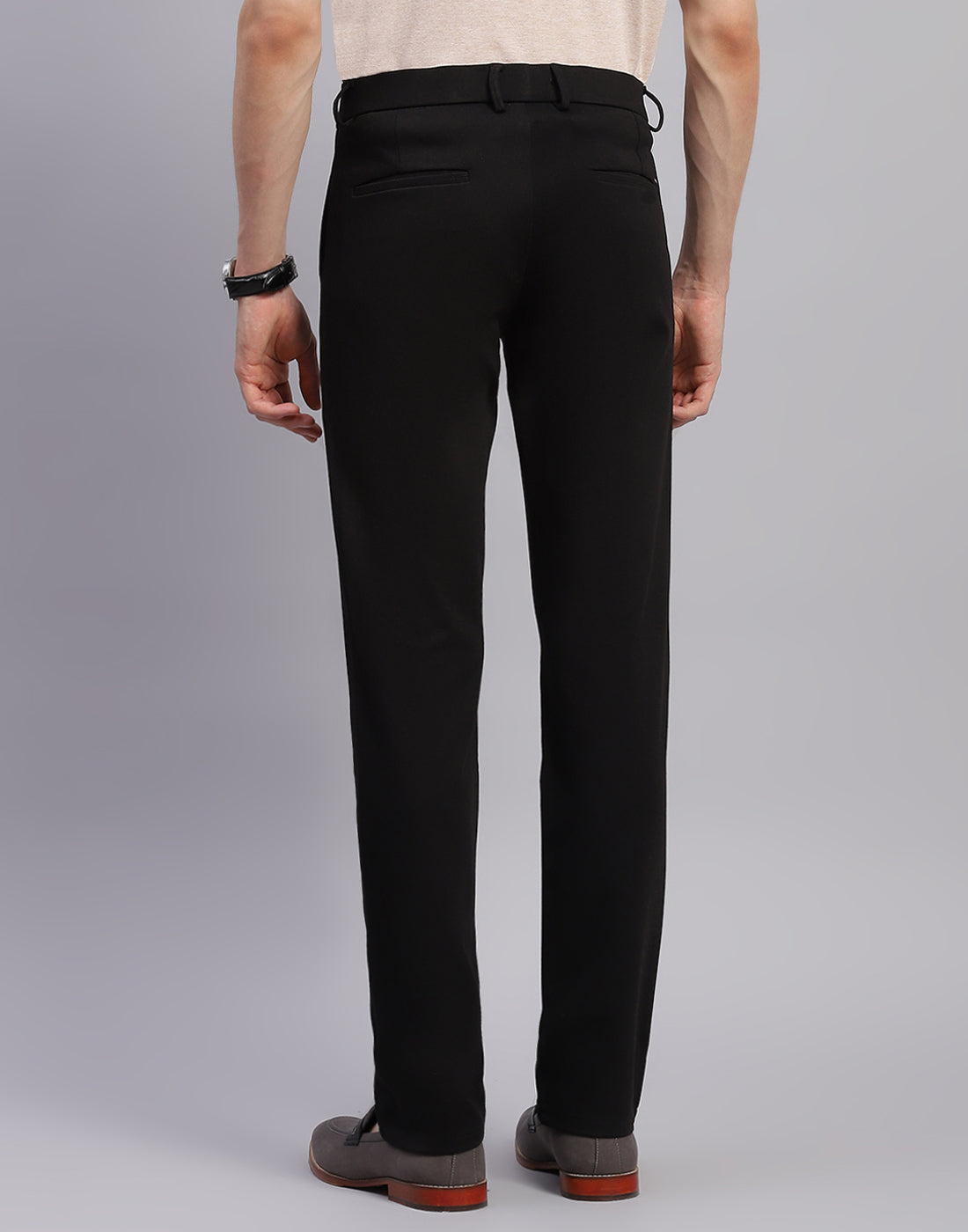 Men Black Solid Regular Fit Trouser