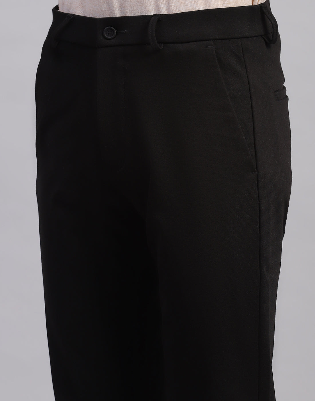 Men Black Solid Regular Fit Trouser