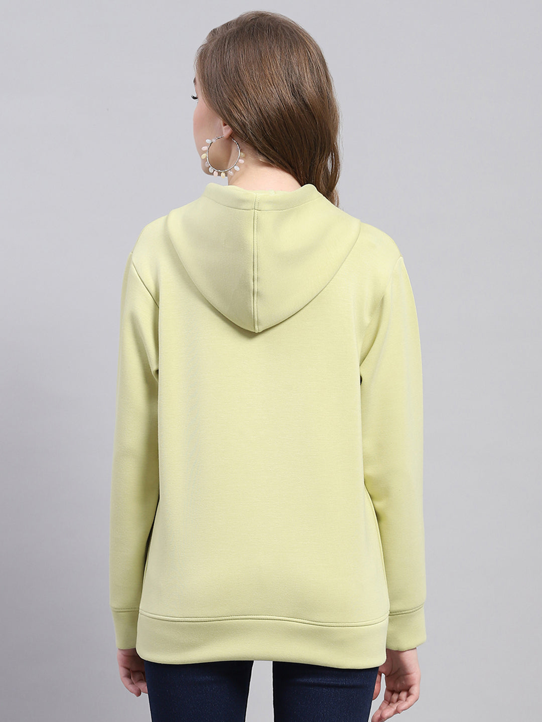 Women Green Solid Hooded Full Sleeve Sweatshirt