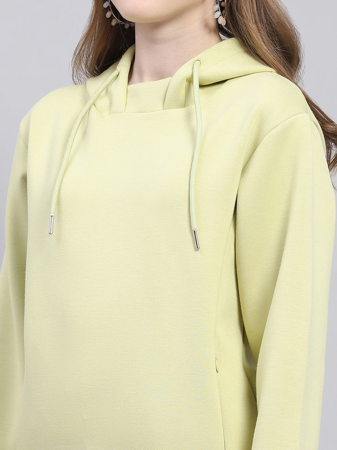 Women Green Solid Hooded Full Sleeve Sweatshirt
